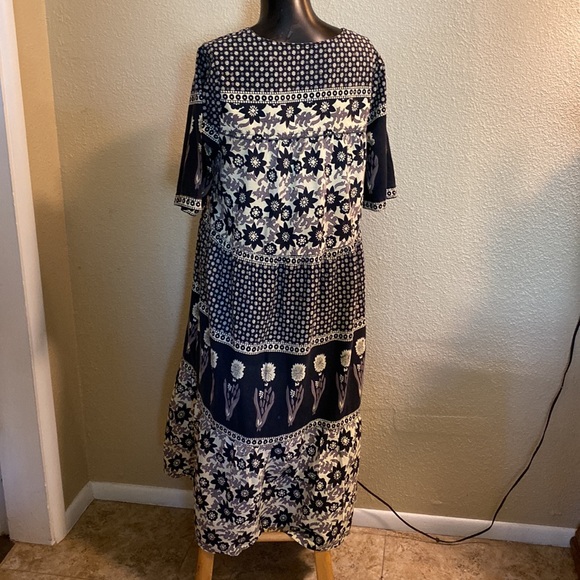 Hand Crafted Short Sleeve Floral Patchwork Pattern Sundress brown - Picture 6 of 10